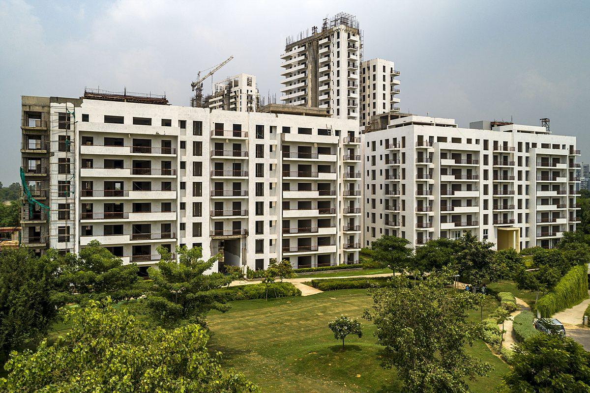 Aerial view of the Seven Elements blocks and gardens (actual image)